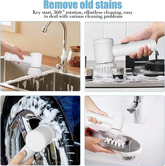 Electric Cleaning Brush, 3 Brush Heads, Bathroom, Shower Tub, Kitchen, Stove, Floor, Car