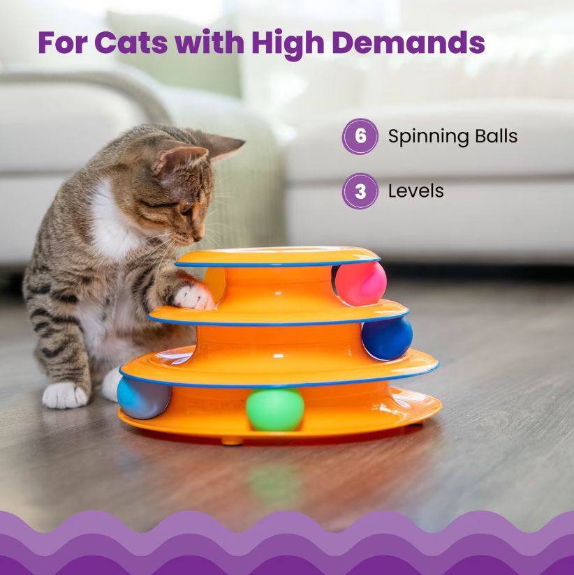 3 Layer Plastic Tower Toy for Pet (Yellow)
