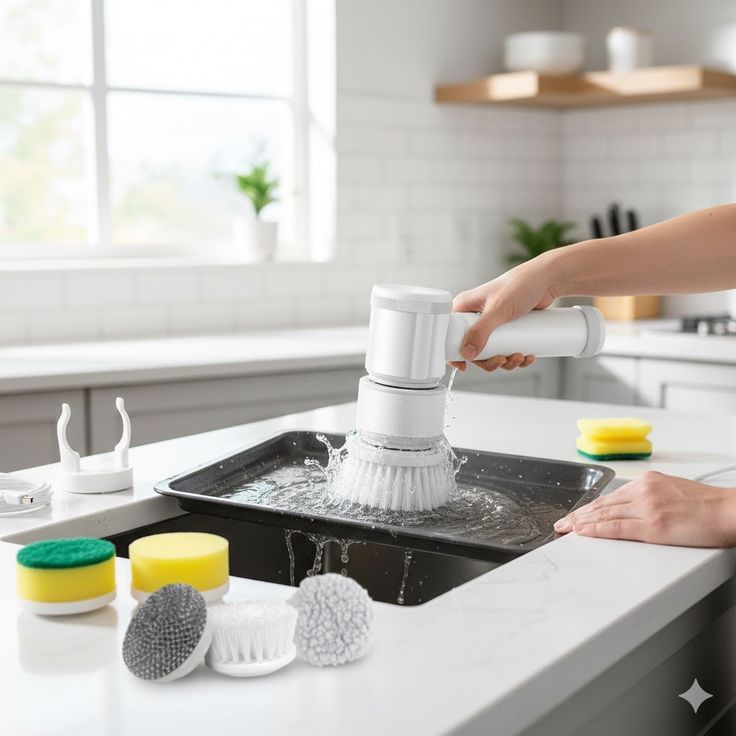 Electric Cleaning Brush, 3 Brush Heads, Bathroom, Shower Tub, Kitchen, Stove, Floor, Car