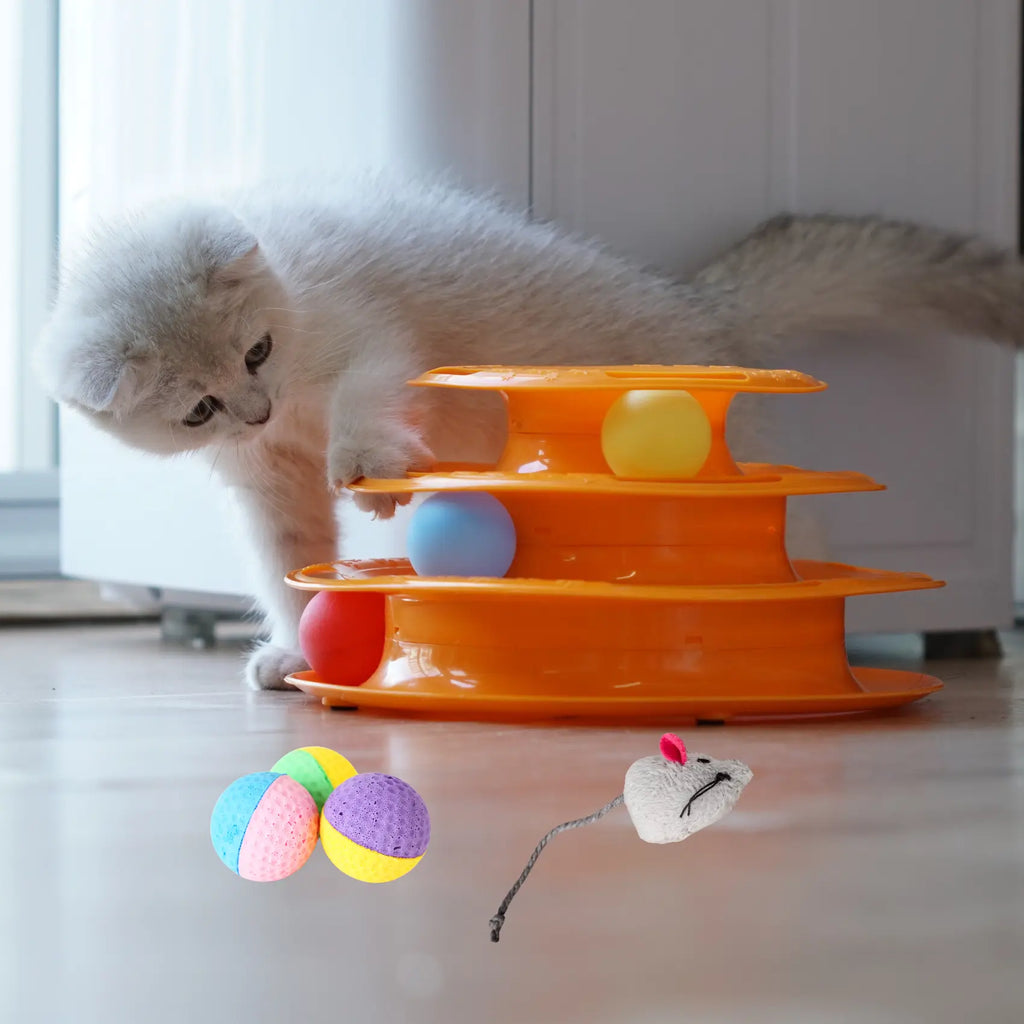 3 Layer Plastic Tower Toy for Pet (Yellow)
