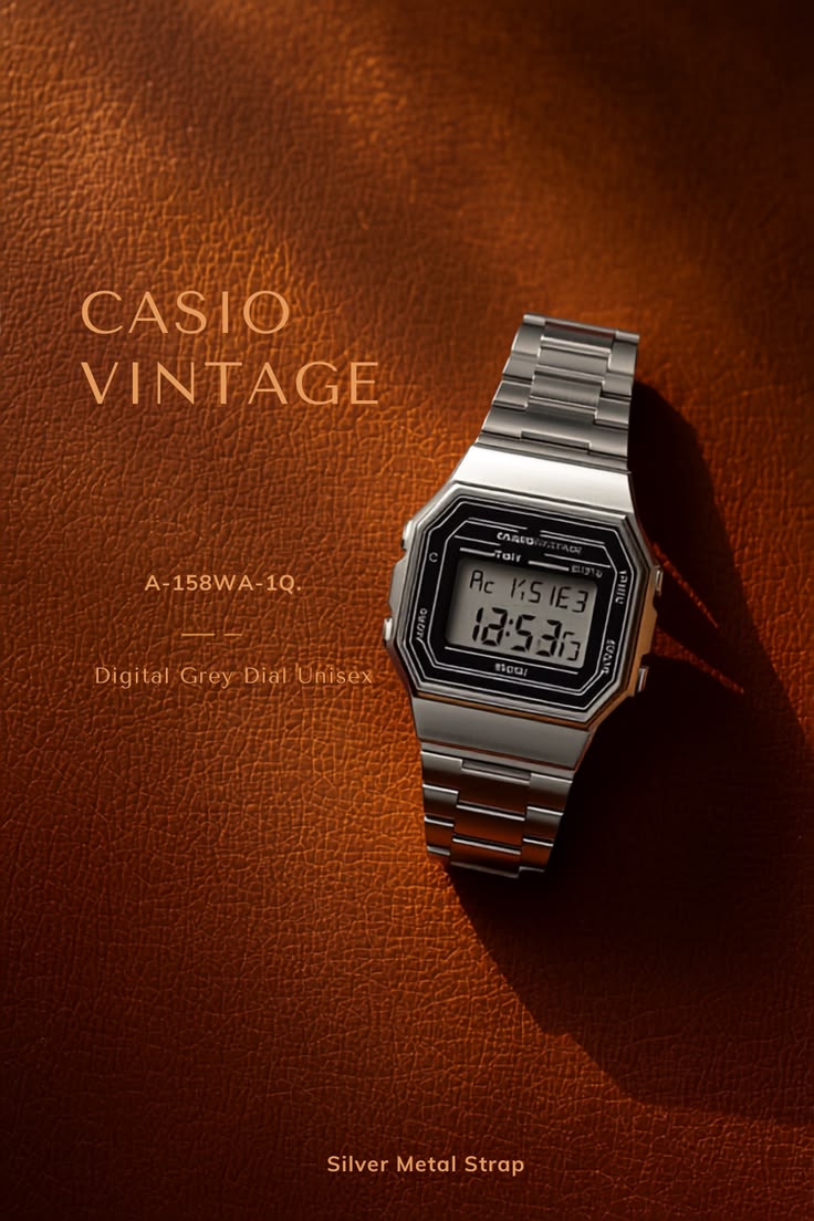 Casio Vintage A-158WA-1Q Digital Grey Dial Unisex Watch Silver Metal Strap