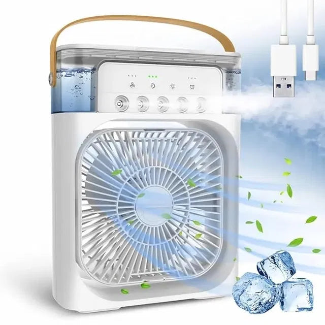 Portable Mini Fan Cooler with 7-colour LED lighting