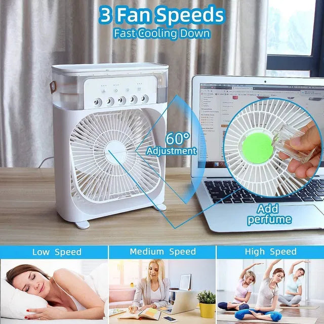 Portable Mini Fan Cooler with 7-colour LED lighting