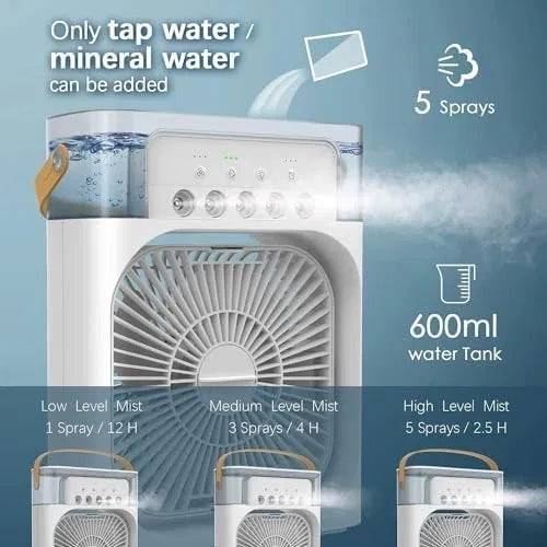 Portable Mini Fan Cooler with 7-colour LED lighting